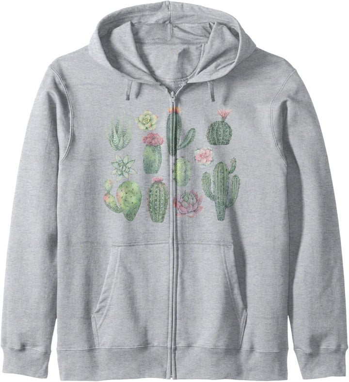 Trendy Watercolor Succulents Grid Kapuzenjacke