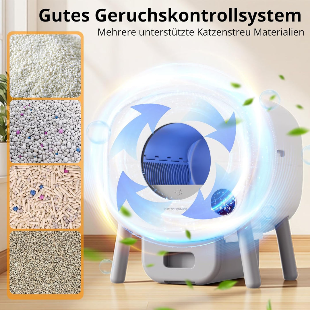 Selbstreinigende Katzentoilette XXL 95L – Automatische elektrische Katzenbox mit App-Steuerung – Gro