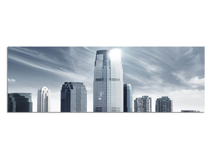 Paul Sinus Art Panoramabild auf Leinwand und Keilrahmen 150x50cm New York Skyline Wasser schwarz/wei