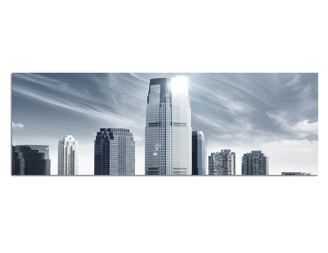 Paul Sinus Art Panoramabild auf Leinwand und Keilrahmen 120x40cm New York Skyline Wasser schwarz/wei