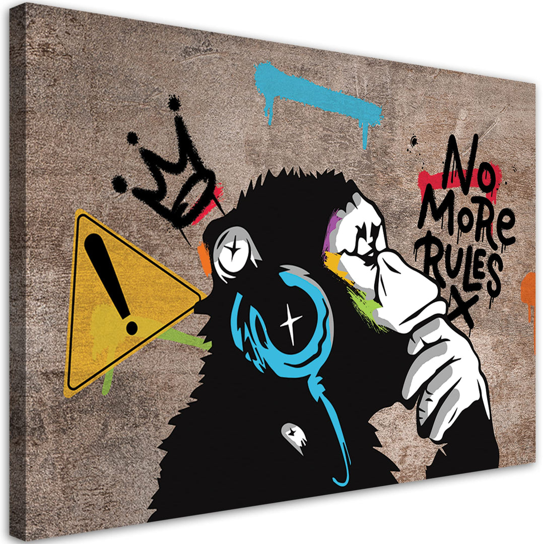 Feeby Bilder 100x70 cm Banksy DJ Affe Betonoptik 1 tlg Modern Wandbilder Leinwandbilder Bild auf Lei