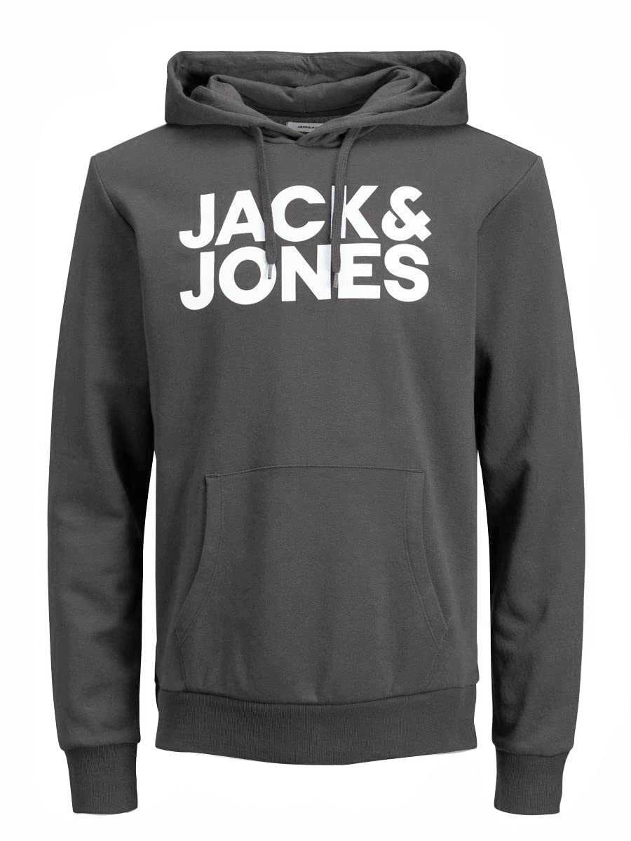 JACK & JONES Male Kapuzenpullover Logo Kapuzenpullover XS Asphalt/Print White, XS Asphalt/Print Whit
