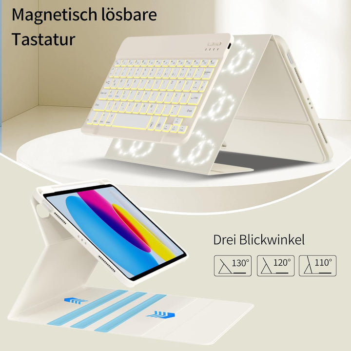 Hülle mit Tastatur für iPad A16 11/10 Generation (2025/2022, 11/10.9 Zoll)- 7 Farben Beleuchtete Mag