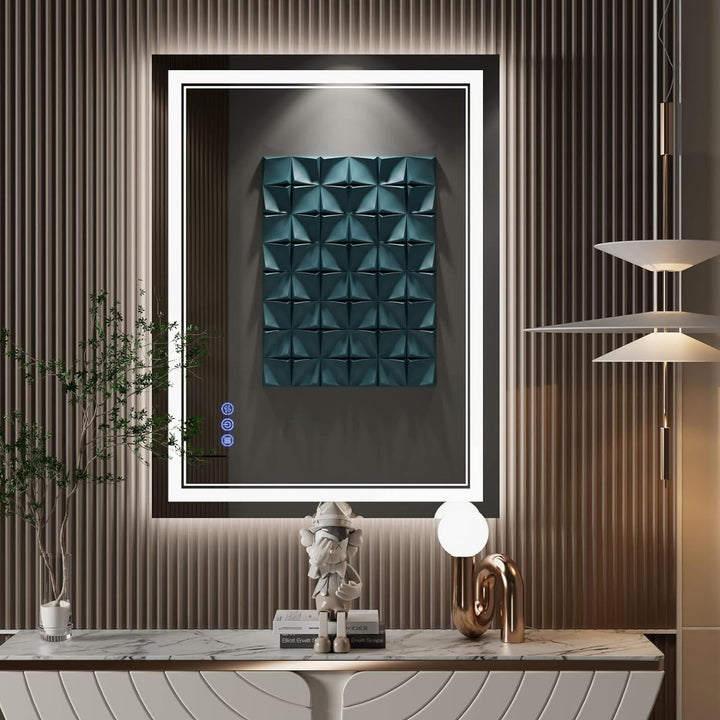 baklon Badspiegel mit Beleuchtung 80x60cm, Badezimmerspiegel Wandspiegel und Touch-Schalter, IP65-Le