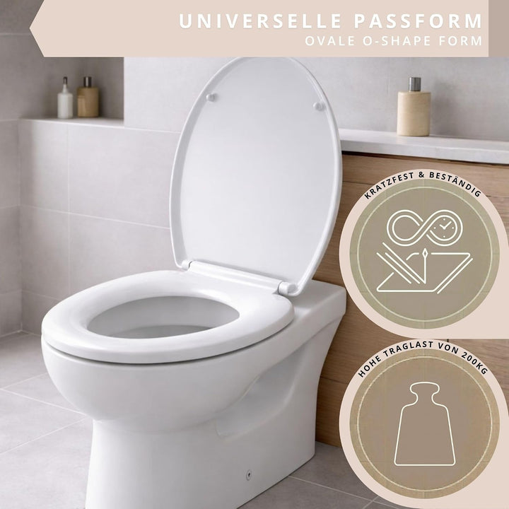 Toilettendeckel mit Absenkautomatik weiss oval, WC-Sitz abnehmbar antibakterielles Urea Duroplast, I