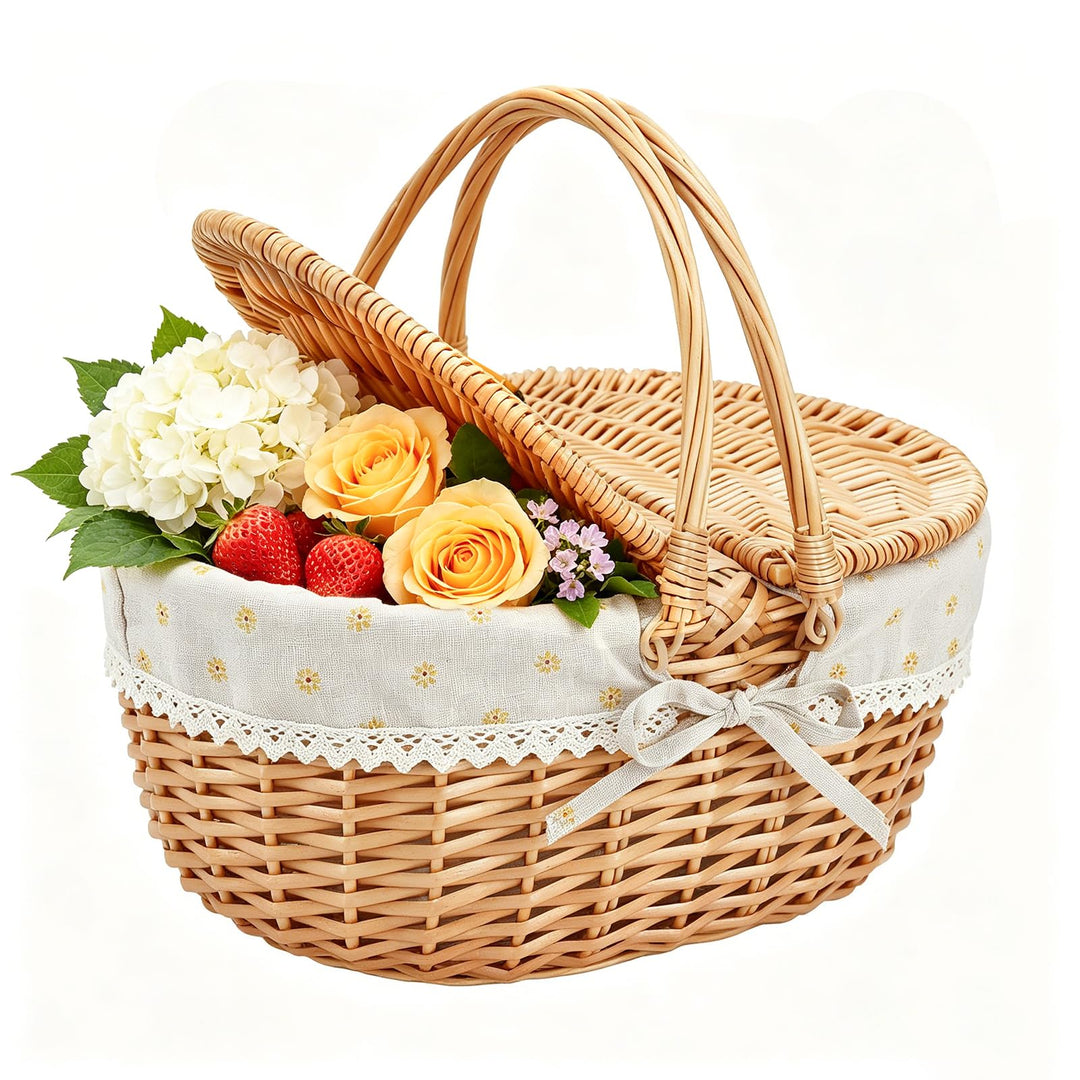Picknickkorb,Picknickkorb 2 Personen mit Doppelt zu öffnendem Deckel und Klappbarem Griff,Picknick K