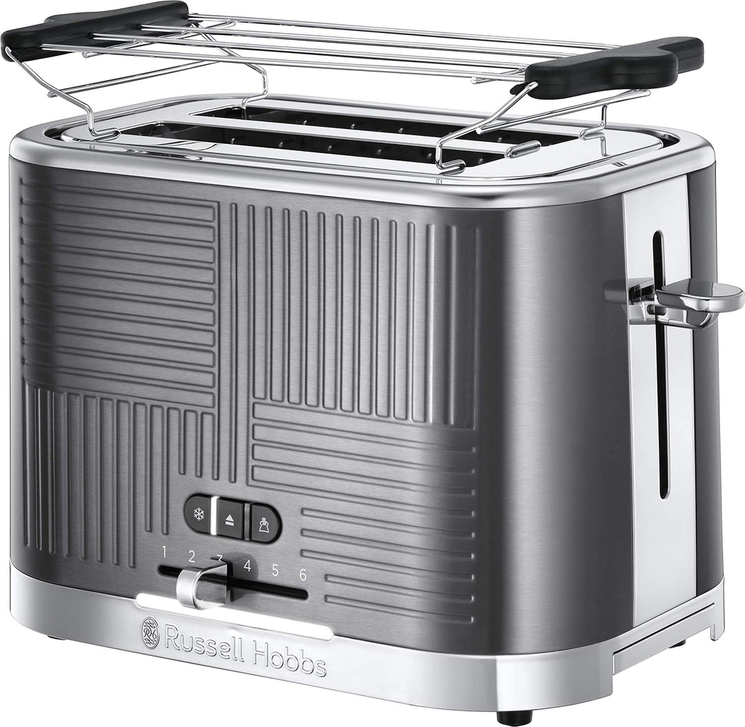 Russell Hobbs Toaster [für 2 Scheiben] Geo Edelstahl Grau (extra breite Toastschlitze, inkl. Brötche