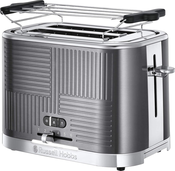 Russell Hobbs Toaster [für 2 Scheiben] Geo Edelstahl Grau (extra breite Toastschlitze, inkl. Brötche