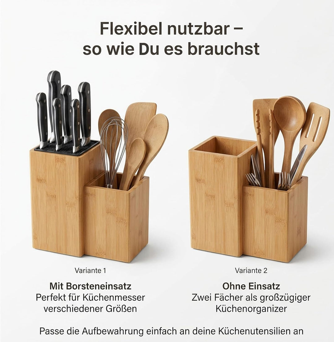 Presar Bambus Messerblock ohne Messer - Holz Messerhalter & Organizer für Küchenmesser, Besteck, Koc