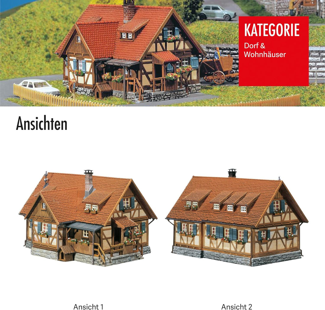 FALLER Ländliches Fachwerkhaus Modellbausatz mit 213 Einzelteilen 77x57x50mm I Modelleisenbahn Zubeh
