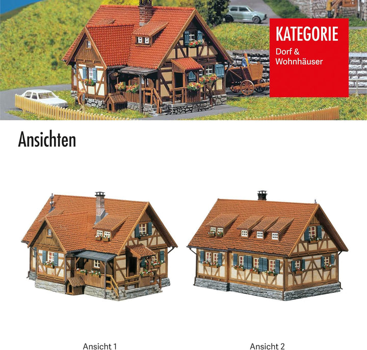 FALLER Ländliches Fachwerkhaus Modellbausatz mit 213 Einzelteilen 77x57x50mm I Modelleisenbahn Zubeh