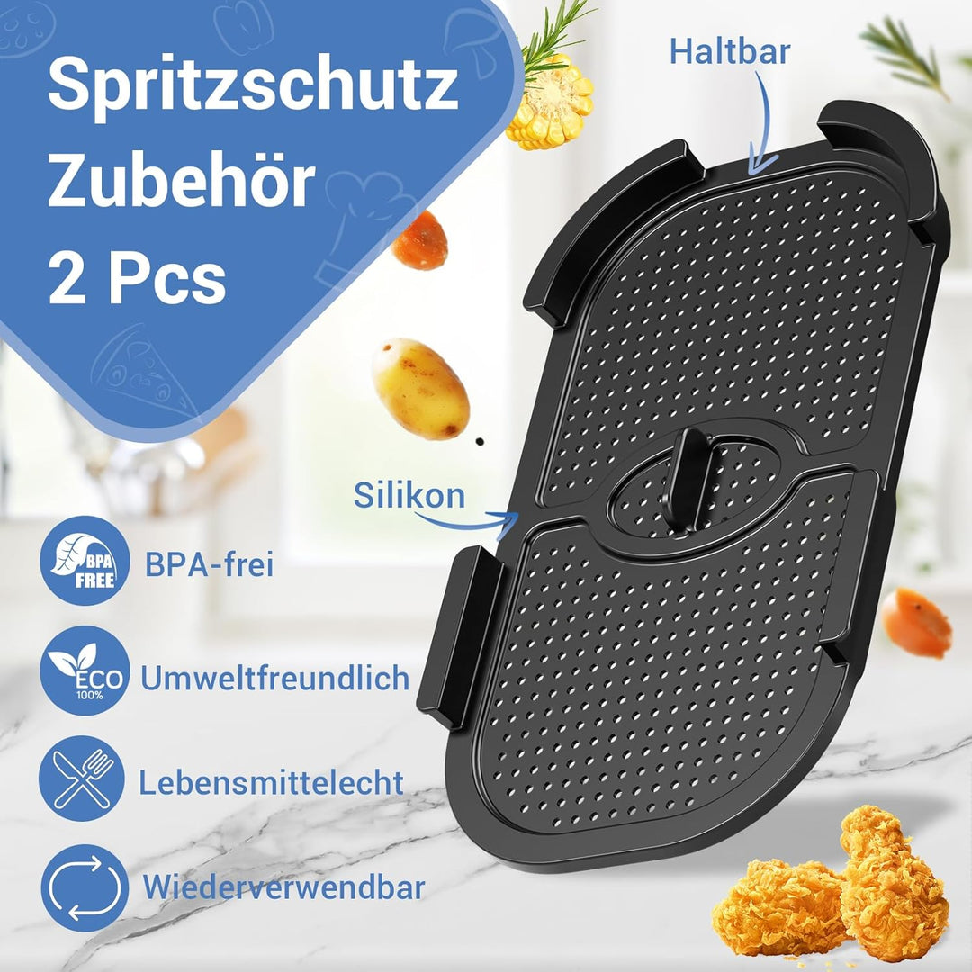 2 Stück Spritzschutz Zubehör für Philips Dual Basket Airfryer 3000-5000 serie 9L(3L/6L), Silikon Hei
