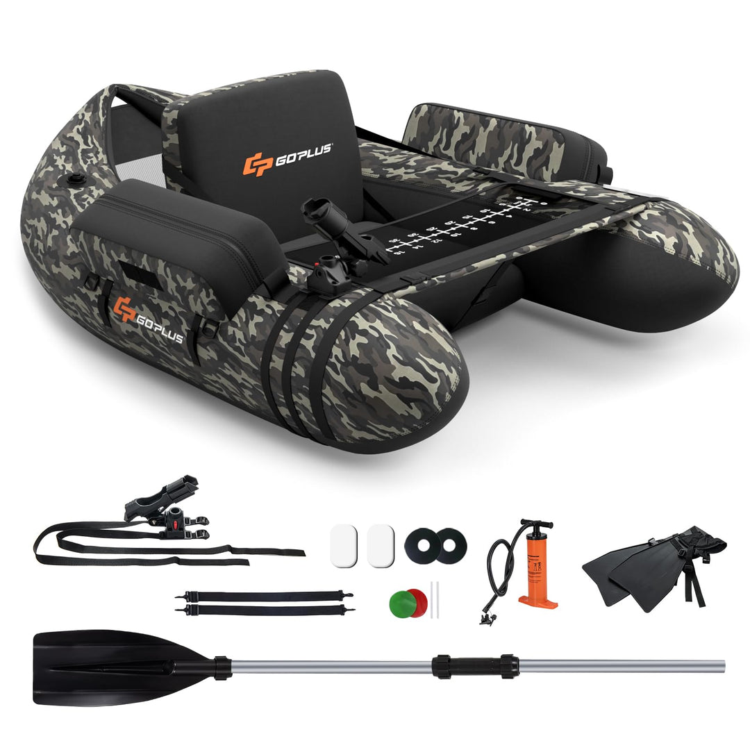 GOPLUS Bellyboot, Belly Boat bis 150 kg belastbar, aufblasbares Schlauchboot zum Angeln mit Alu Padd