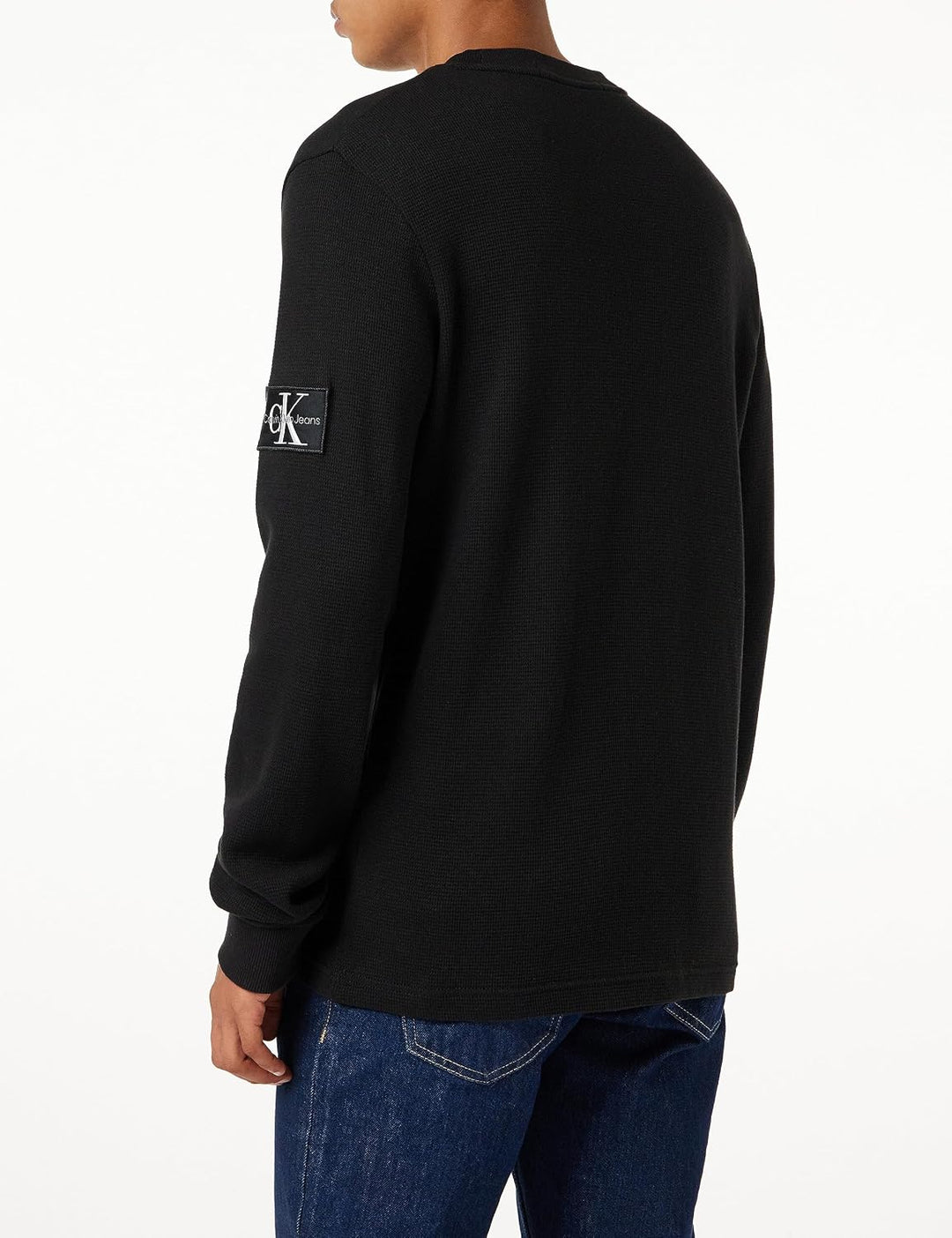 Calvin Klein Jeans Herren Langarmshirt Badge Waffle LS Tee Basic L Black (Ck Black), L Black (Ck Bla