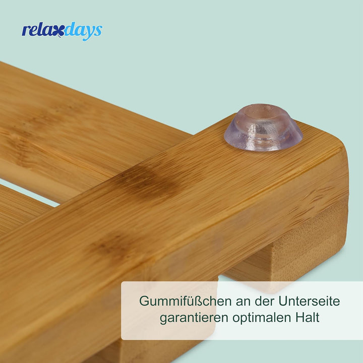 Relaxdays Bambus Badematte, 66 x 40 cm, rutschfeste Duschmatte für Badewanne, Dusche, Sauna, Indoor
