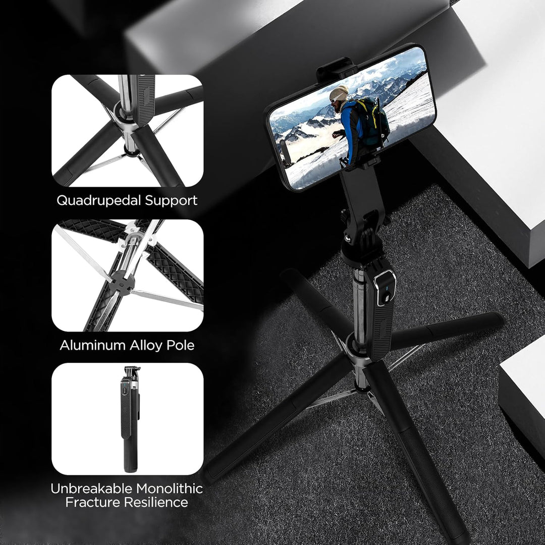 180cm Handy Stativ, Romon Selfie Stick Quad-Stativ, 360° Drehung Aluminium ausziehbarer Handy-Stativ