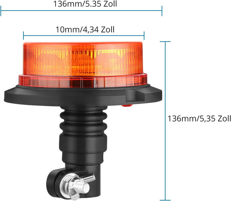 AUTOUTLET Rundumleuchte, 12 LED Amber Warnleuchte Warnlicht mit 3 Blitzmuster 10V-30V, ECE R65 R10 E