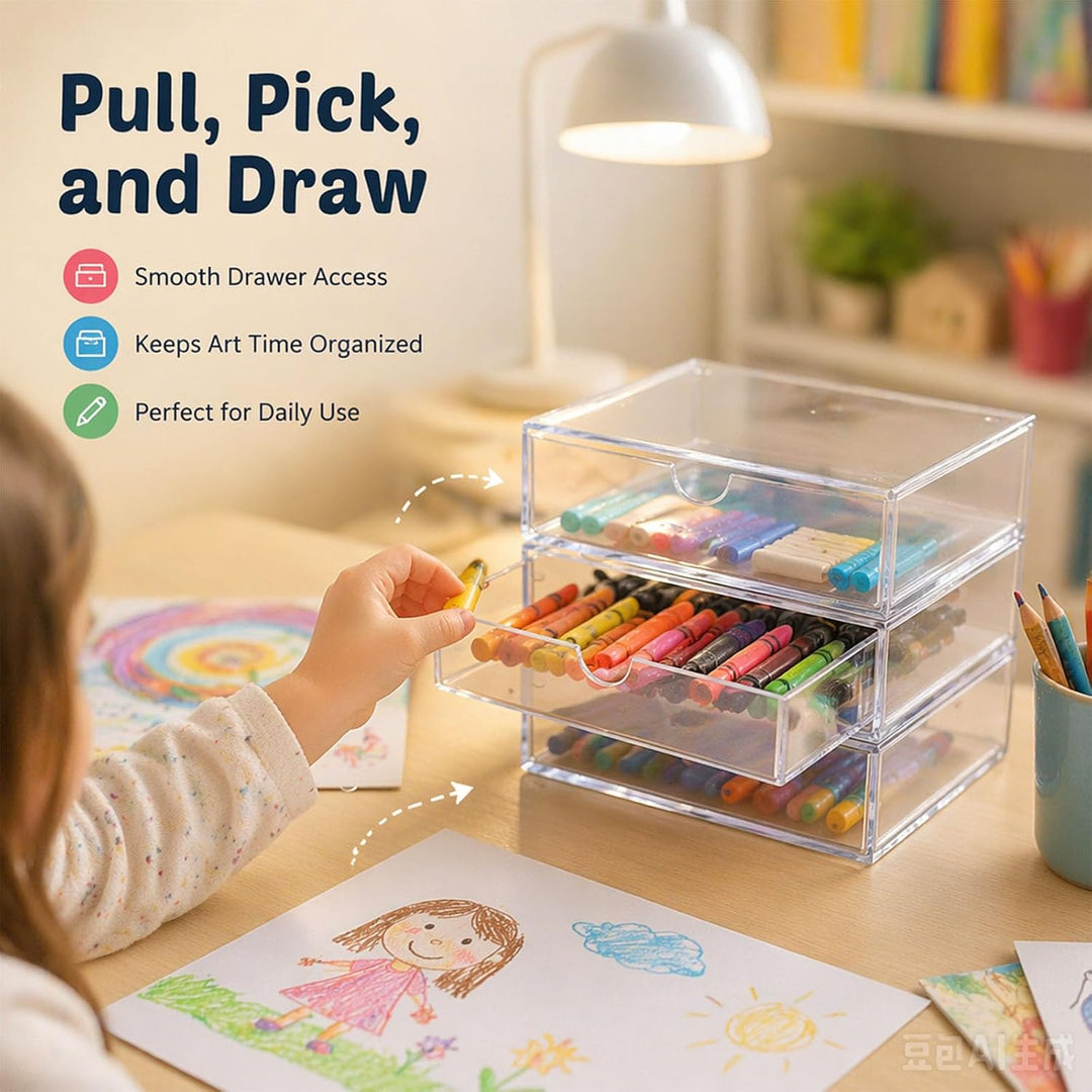 Schubladen Organizer Transparent, 3 Fächer Aufbewahrungsbox Stapelbar, Acryl Optik Schreibtisch Orga