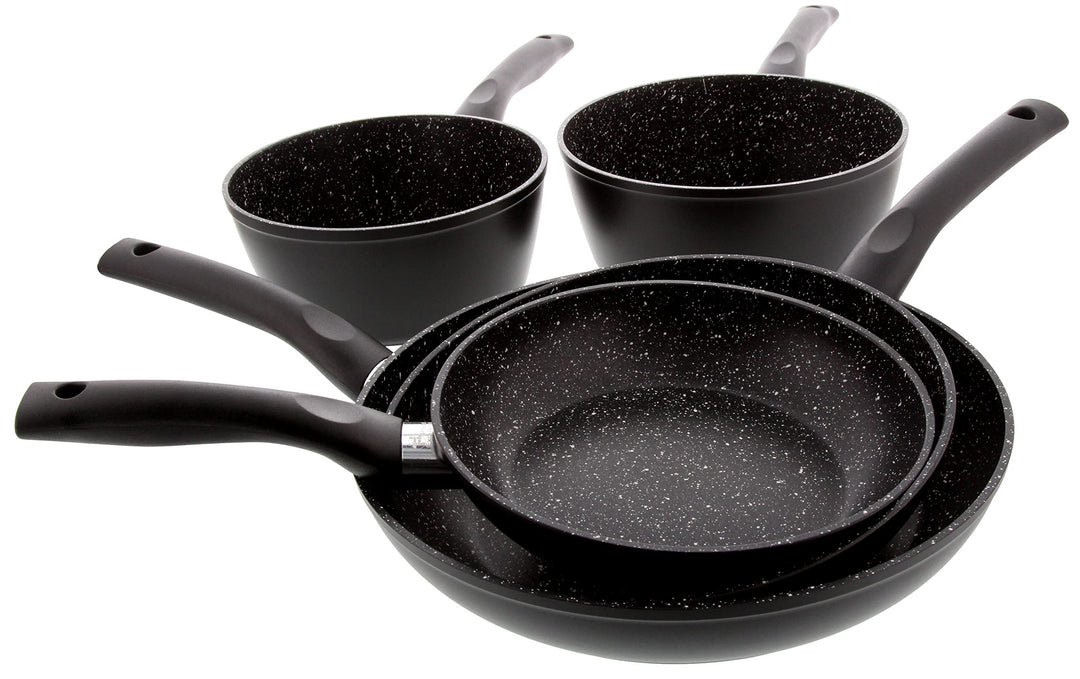 Pradel Excellence, P0002063/55005Mn, Set 3 Pfannen 20,24,28 cm + 2 Töpfe 18,20 cm, Steinoptik, schwa