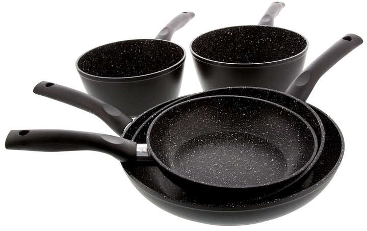 Pradel Excellence, P0002063/55005Mn, Set 3 Pfannen 20,24,28 cm + 2 Töpfe 18,20 cm, Steinoptik, schwa