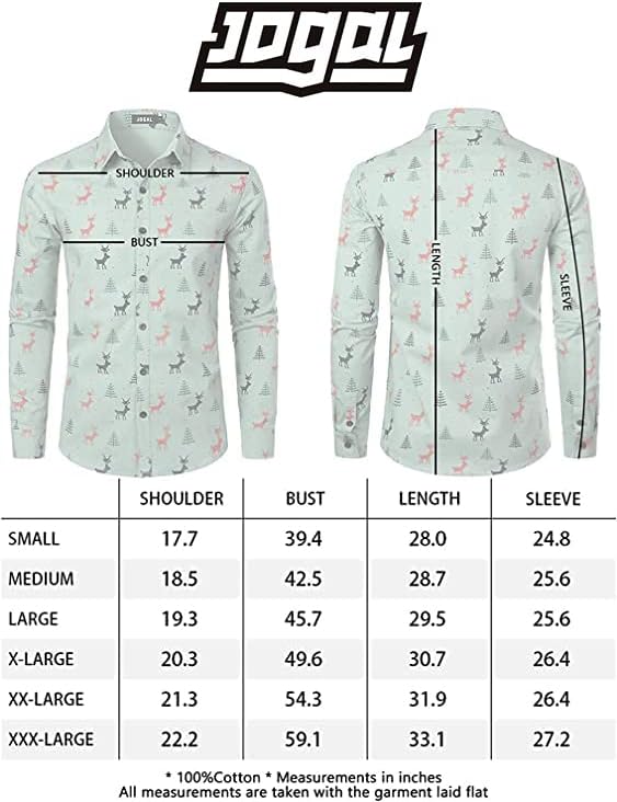 JOGAL Herren Funky Christmas Print Weihnachtsmann Hemd Langarm Button Up Freizeithemd Herren L Rot,