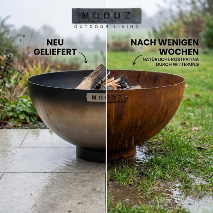 MOODZ Feuerstelle Dome – Hochwertige Feuerschale 80 cm aus 3mm Cortenstahl – Robuste Gartenfeuerstel