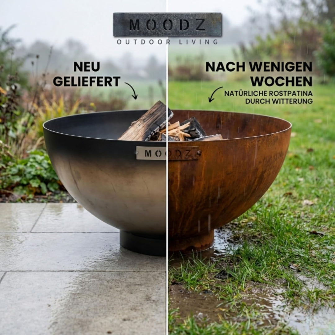 MOODZ Feuerstelle Dome – Hochwertige Feuerschale 60 cm aus 3mm Cortenstahl – Robuste Gartenfeuerstel