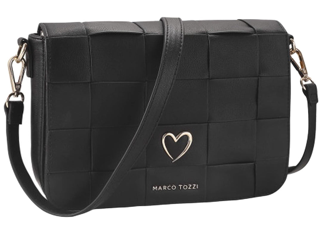 MARCO TOZZI Damen Umhängetasche Flechtoptik Herz Niete 2-61035-20 Schwarz, Schwarz