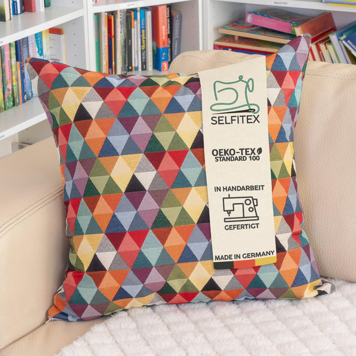 Selfitex buntes Sofakissen mit Füllung und Bezug 60x60, Luxus Sofakissen, farbenfrohes Couchkissen,
