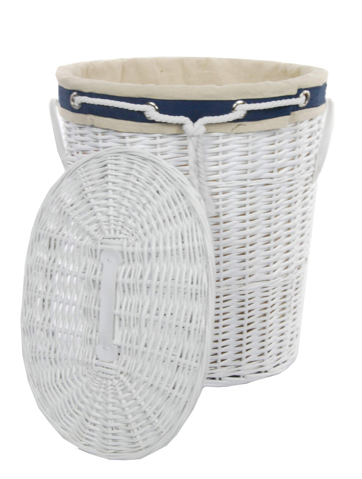 DVier Wäschekorb, Weide weiss Motiv marine 46x34 H.54 39WOval-b