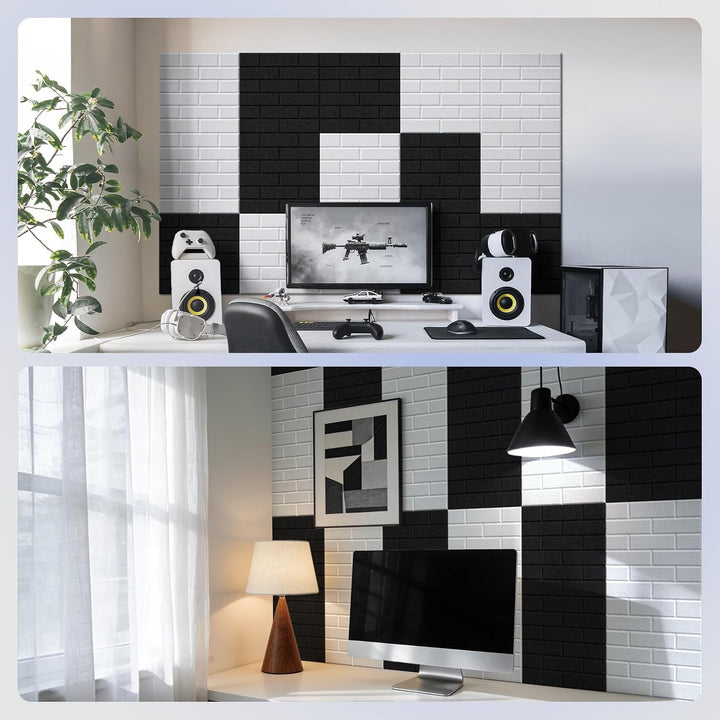 Vieshful Selbstklebende Akustikpaneele 20 Stück 30x30x1cm Ziegeloptik | Schallabsorbierende Wandpane