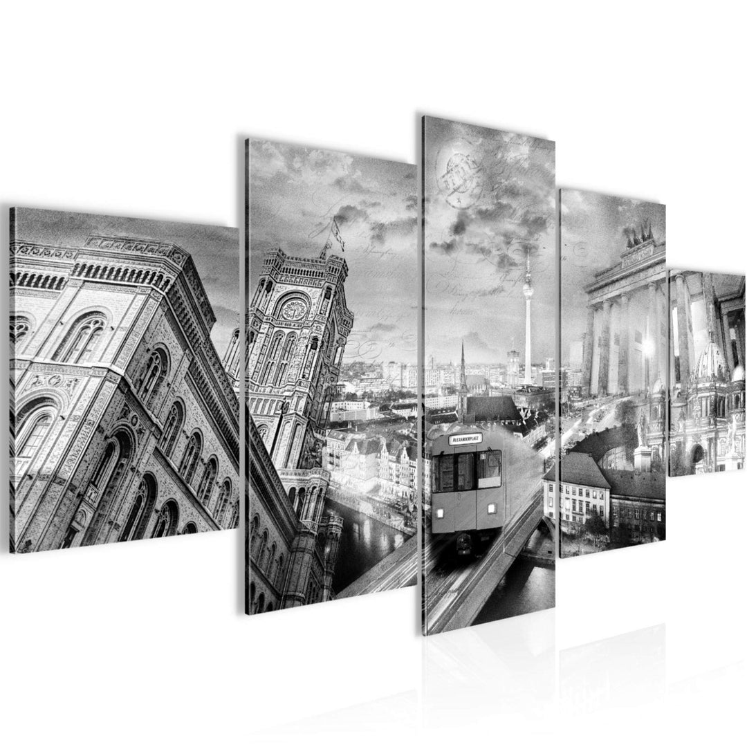 Runa Art Wandbilder Berlin 5 Teilig Bild auf Vlies Leinwand Deko Büro Wohnzimmer Stadt Schwarz Weiss
