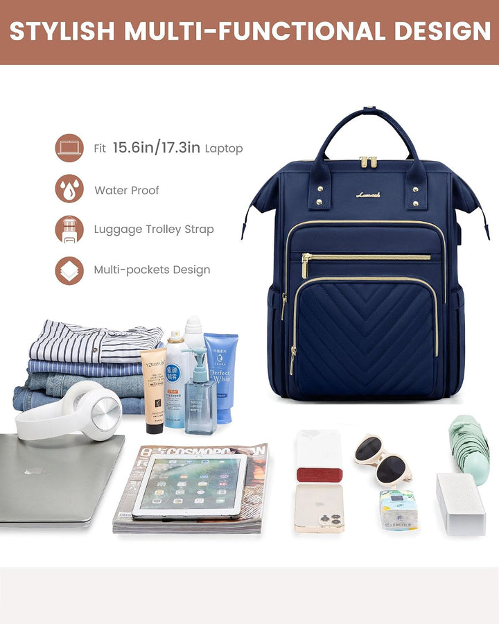 LOVEVOOK Rucksack Damen Gross, 17,3 Zoll Laptop Schulrucksack Mädchen Wasserdicht, Elegant Reiseruck