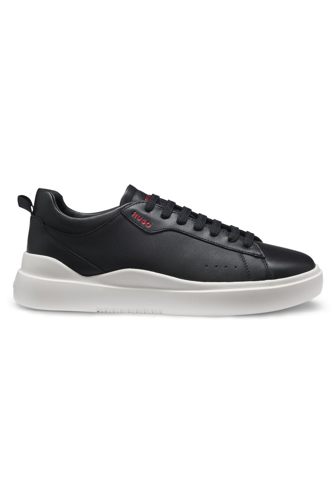 HUGO Herren Blake Tenn Sneakers aus Glattleder mit kontrastfarbenem Branding Grösse 39 EU Schwarz, 3