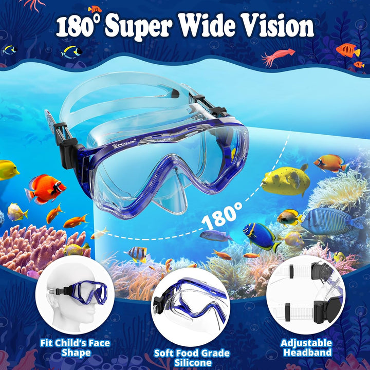 Schnorchelset Kinder - Taucherbrille Anti-Fog und Trocken Schnorchel - Anti-Leck Tauchmaske Dry Schn