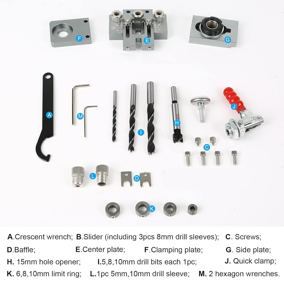 Pocket Hole Jig Set,CEIEVER Bohrschablone 4 in 1 Taschenloch bohrhilfe 6/8/10/15mm Multifunktion Boh