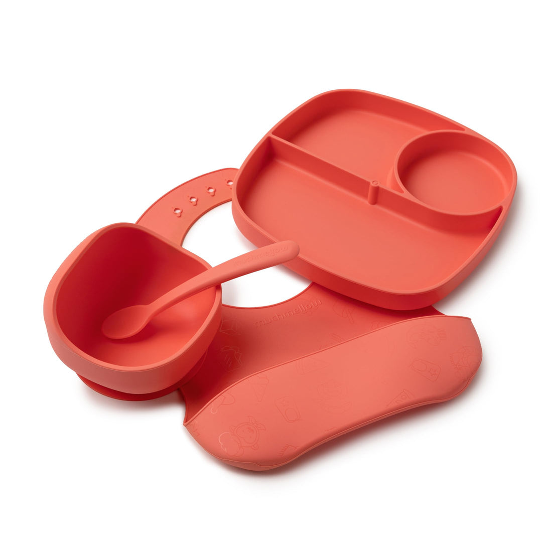 Muchmellow - Silikon Kinder Geschirrset 4-teilig, MADE in ITALY, Schale mit Anti-Rutsch-Saugnapf, Te