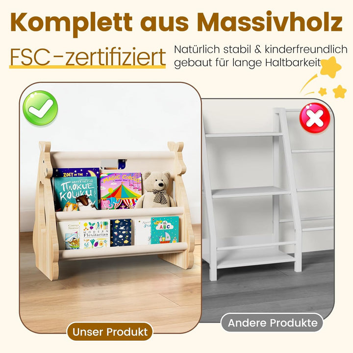 Kinder Bücherregal aus Holz - Montessori Regal für Kinderzimmer l Kinderzimmer Möbel, Buch-Organizer