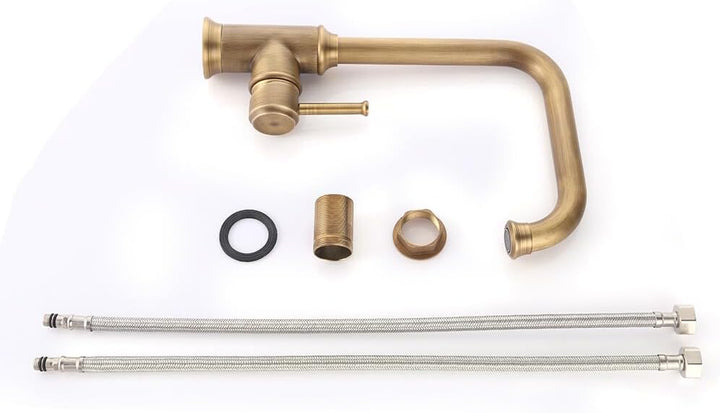 Vintage-Bronze-Wasserhahn, antiker Messing-Waschbeckenhahn, Waschbeckenarmatur, 360° schwenkbarer Ei