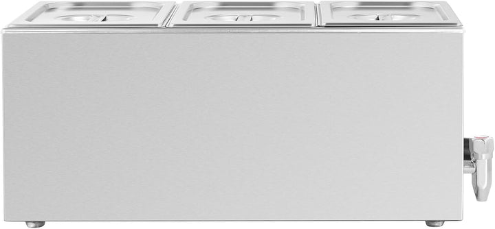 Royal Catering RCBM_GN1/3 Bain Marie 600 W 3 GN 1/3 Ablasshahn Wasserbad Speisenwärmer