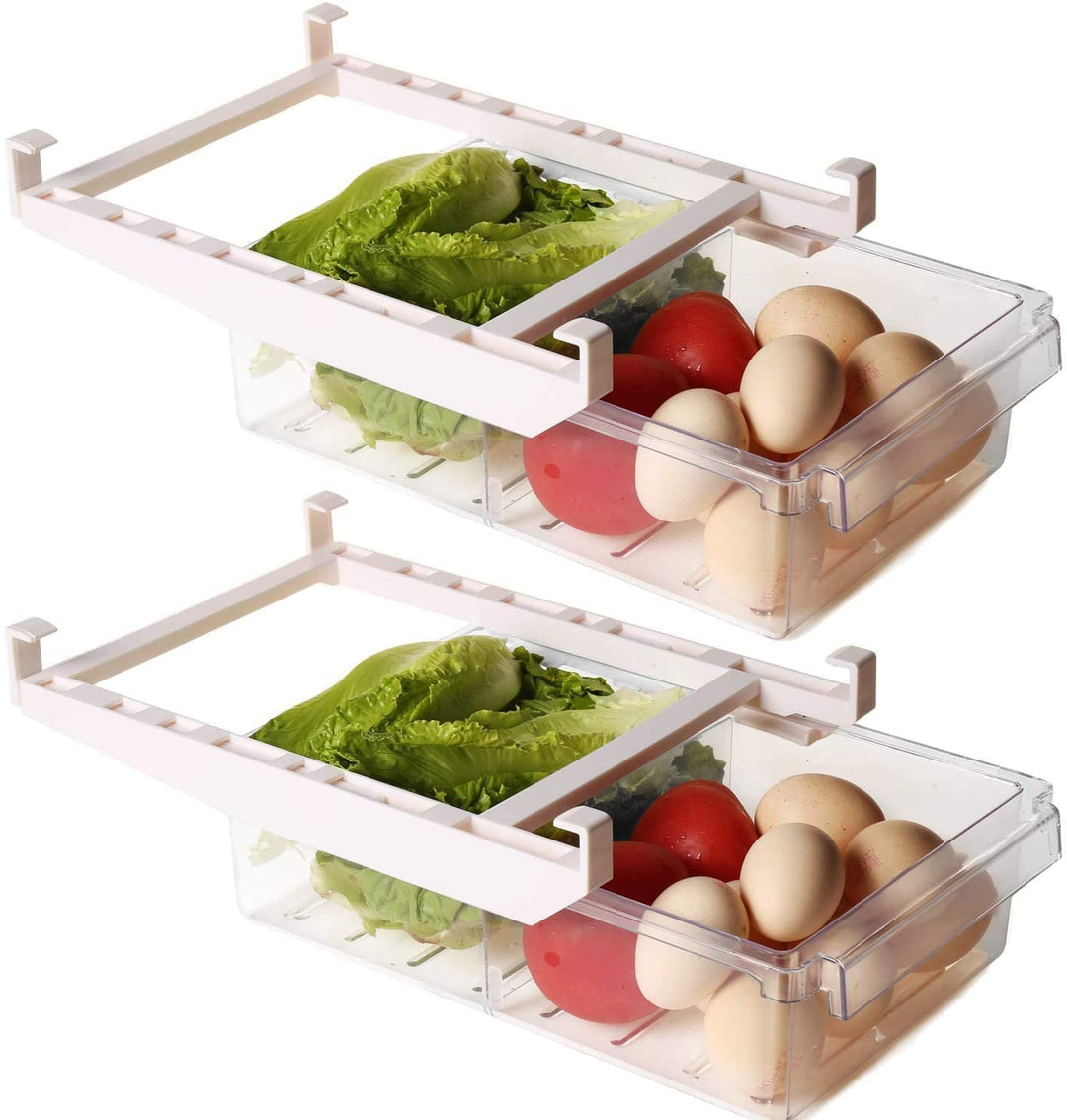 shopwithgreen Kühlschrank Organizer Schublade mit Griffen–2 Stücke Kühlschrankbox mit versenkbarer S