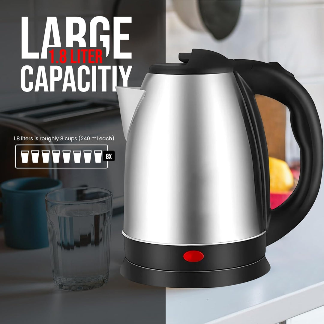 Leyf Edelstahl Wasserkocher 1,8L - 1500W, 360° drehbare Basis, Automatische Abschaltung, Überhitzung