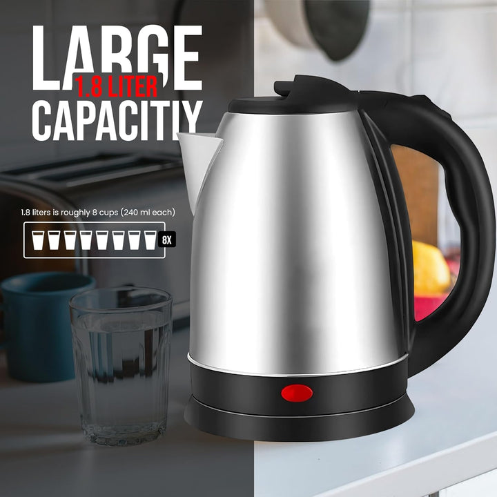 Leyf Edelstahl Wasserkocher 1,8L - 1500W, 360° drehbare Basis, Automatische Abschaltung, Überhitzung