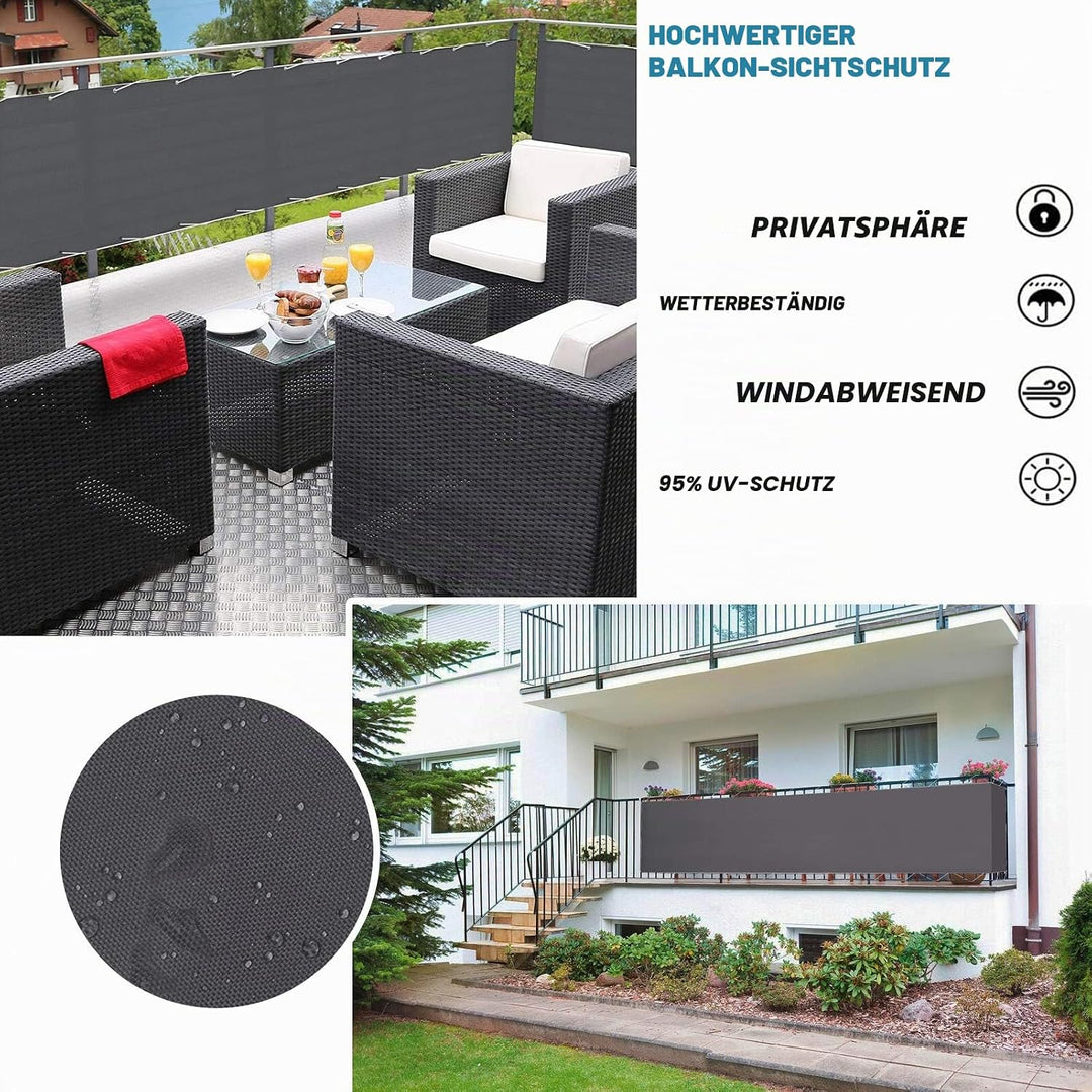 Balkon Windschutz 85cm x 700cm- Balkonbespannung Sichtschutz 100% PrivatsphäRe. Wasserabweisend Sonn