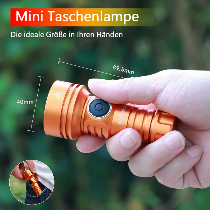 Wurkkos TS11 Mini Taschenlampe LED, 2000 Lumen Klein Taschenlampen SFT40 Led mit RGB Auxiliary,Max T