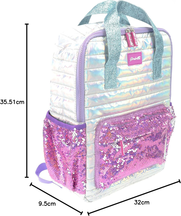 Girabrilla -19002 Schulrucksack für Kinder mit weichem Bezug, weich, schillernd und mit reversiblen