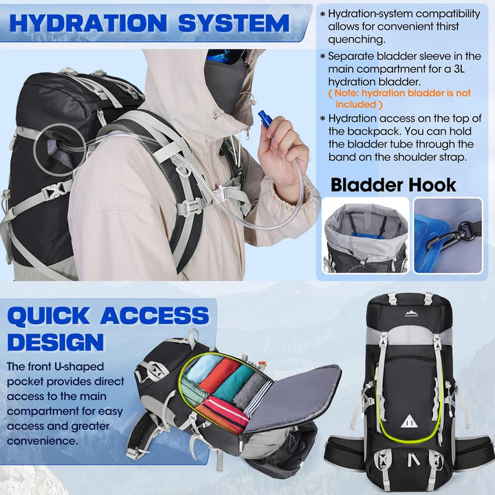 IGOLUMON Wanderrucksack 60L Herren Damen Trekkingrucksack Reiserucksack Grosser Wasserdicht Wandern