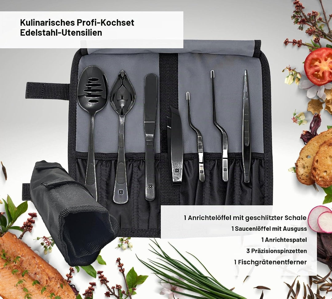 DOJA Barcelona | Kueche Chef Kochutensilien | Farbe: Schwarz | 7 Utensilien Edelstahl Plating Kit |