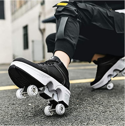 Schuhe mit Rollen LED Leuchtend Skates 4-Rad Verstellbare Rollschuhe Verstecktes Rad für Laufsportsc