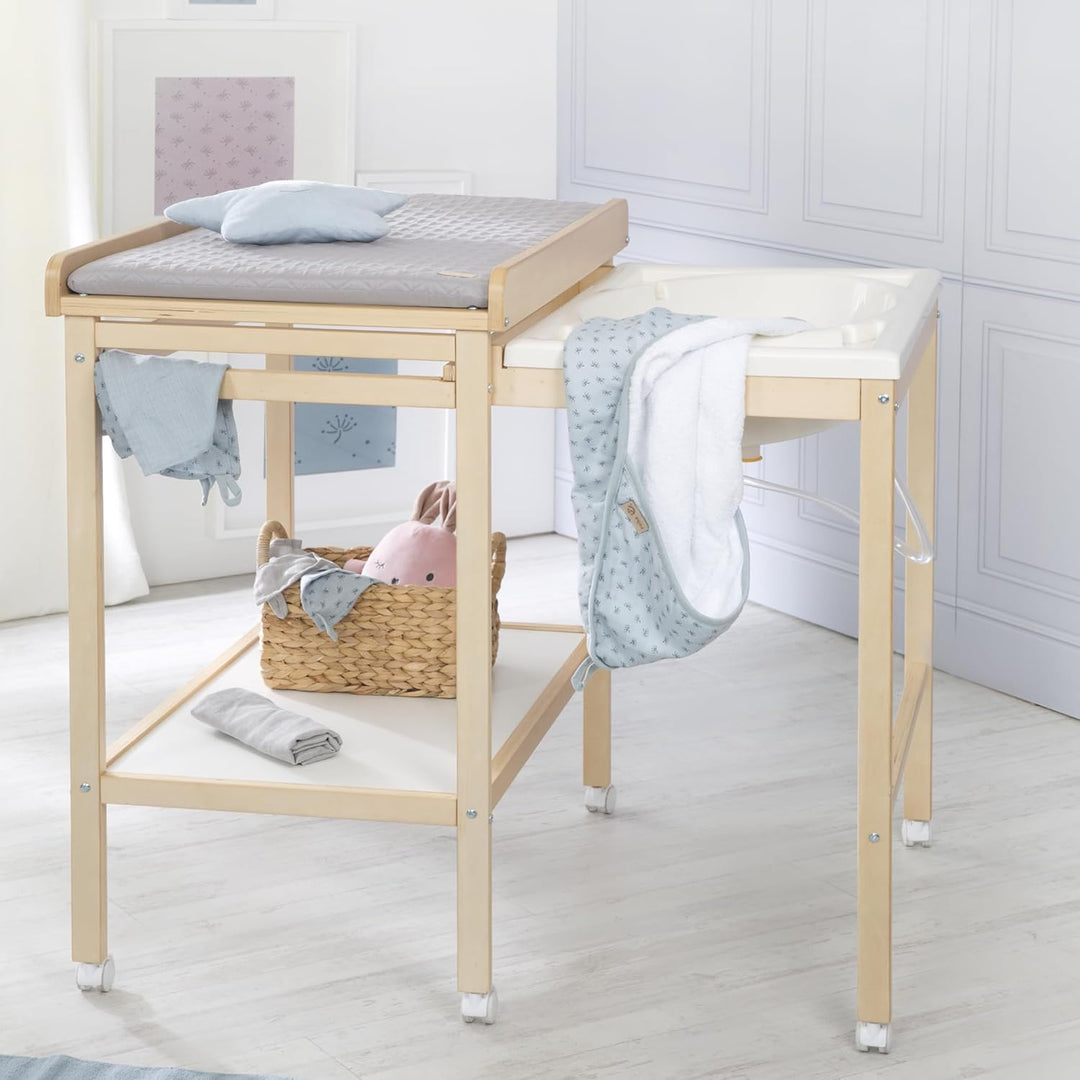 roba Bade Wickel Kombination + Wickelauflage Style grau - Mobiler Wickeltisch mit integrierter Badew
